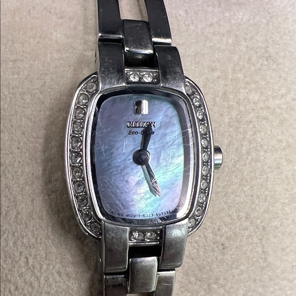 Citizen Silver Watch with Iridescent Blue Mother-of-Pearl Dial